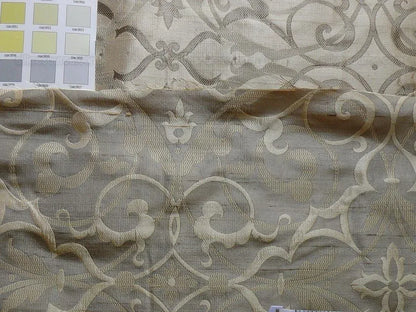 by yard 100% Silk Jacquard Filigree Mural Damask Filigree Mural "incense" Gray Silver Beige Mid Century