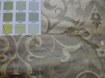 by yard 100% Silk Jacquard Filigree Mural Damask Filigree Mural "incense" Gray Silver Beige Mid Century