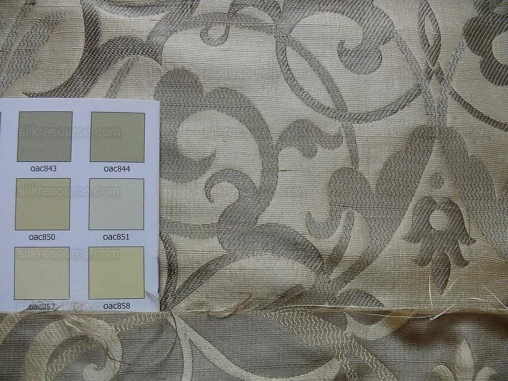 by yard 100% Silk Jacquard Filigree Mural Damask Filigree Mural "incense" Gray Silver Beige Mid Century