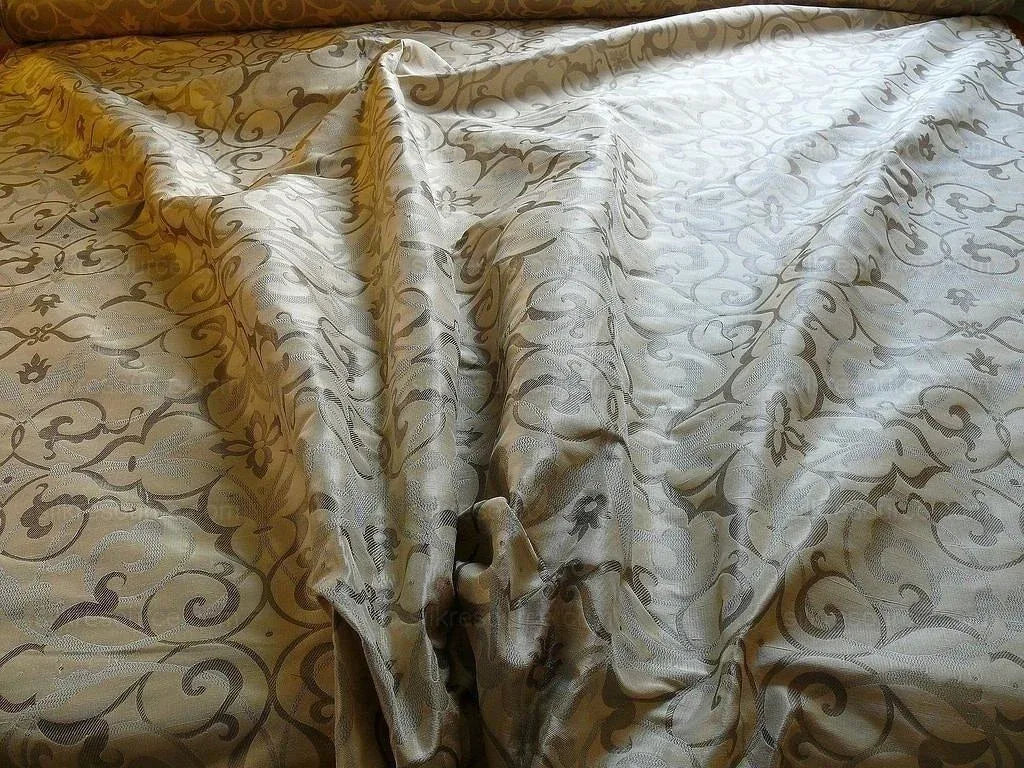 by yard 100% Silk Jacquard Filigree Mural Damask Filigree Mural "incense" Gray Silver Beige Mid Century
