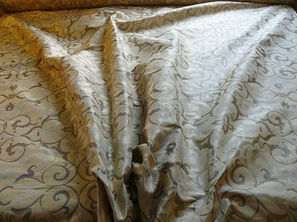 by yard 100% Silk Jacquard Filigree Mural Damask Filigree Mural "incense" Gray Silver Beige Mid Century