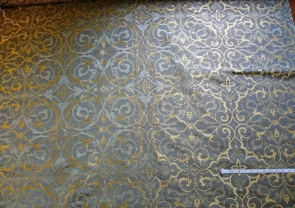 Memo Lending 100% Silk Jacquard Filigree Mural Damask "smoke" Gray Silver Blue Mid Century