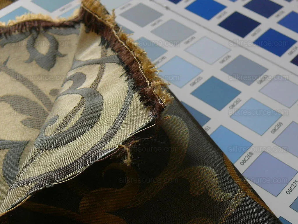 Memo Lending 100% Silk Jacquard Filigree Mural Damask "smoke" Gray Silver Blue Mid Century