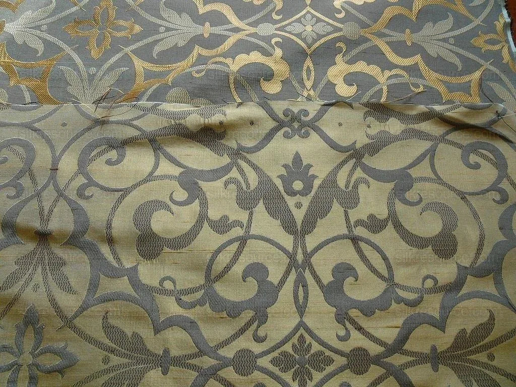Memo Lending 100% Silk Jacquard Filigree Mural Damask "smoke" Gray Silver Blue Mid Century