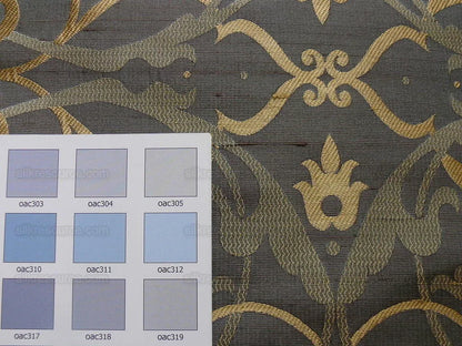 Memo Lending 100% Silk Jacquard Filigree Mural Damask "smoke" Gray Silver Blue Mid Century