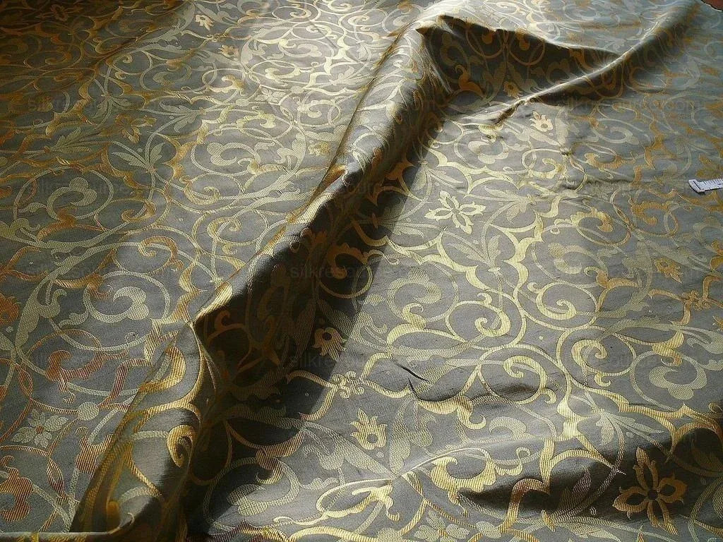 Memo Lending 100% Silk Jacquard Filigree Mural Damask "smoke" Gray Silver Blue Mid Century