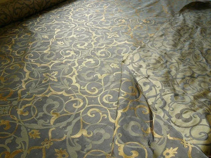 Memo Lending 100% Silk Jacquard Filigree Mural Damask "smoke" Gray Silver Blue Mid Century