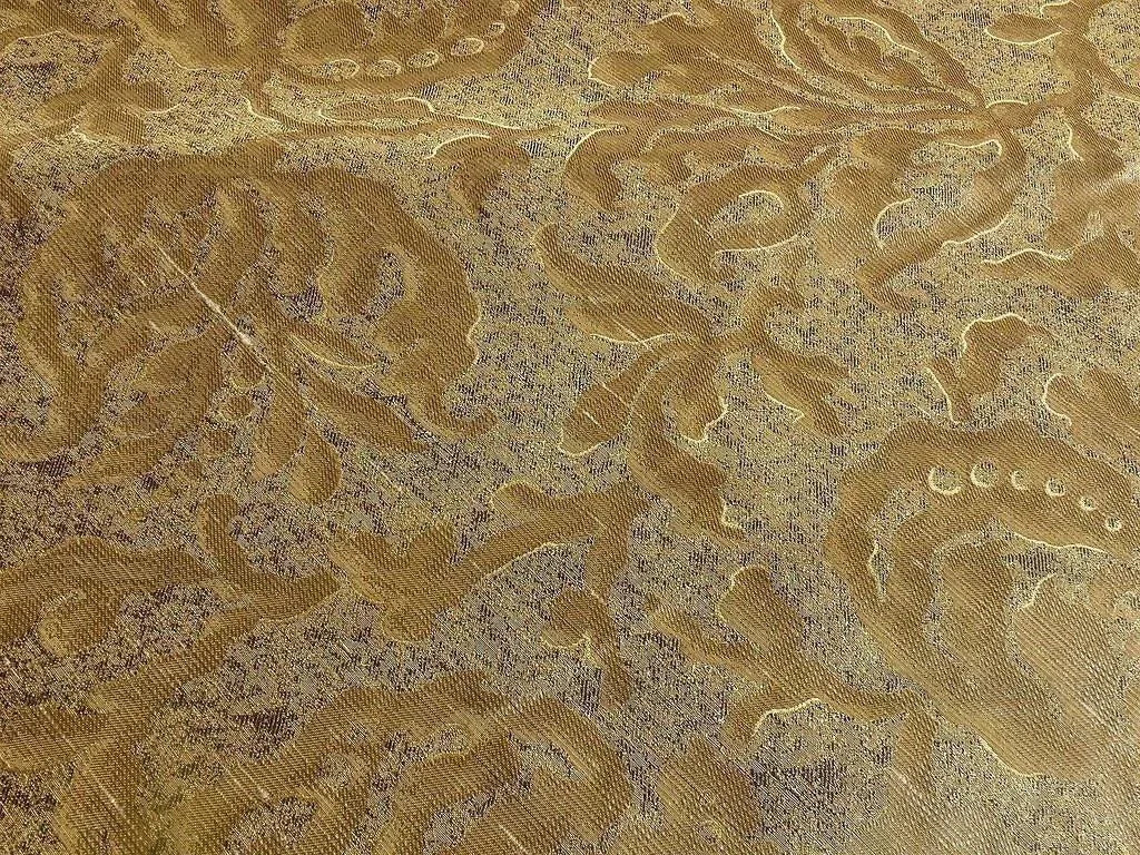 by yard 100% Silk Jacquard Papercut Pomegranate Flower "shimmer" Gold Mid Century Strie