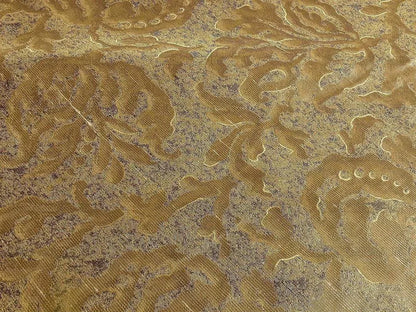 by yard 100% Silk Jacquard Papercut Pomegranate Flower "shimmer" Gold Mid Century Strie