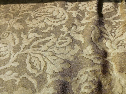 by yard 100% Silk Jacquard Papercut Pomegranate Flower "shimmer" Gold Mid Century Strie