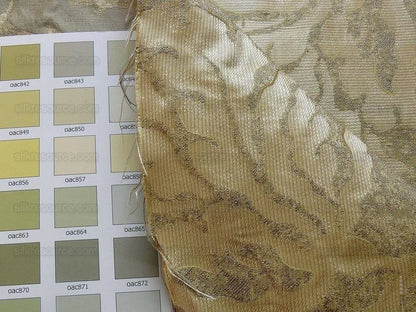 by yard 100% Silk Jacquard Papercut Pomegranate Flower "shimmer" Gold Mid Century Strie