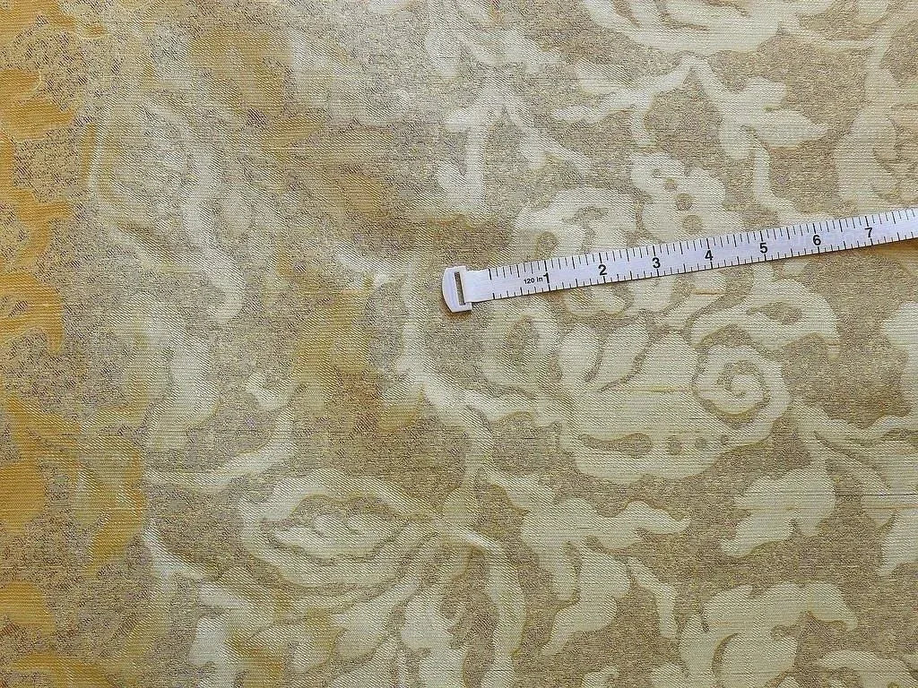 by yard 100% Silk Jacquard Papercut Pomegranate Flower "hemp" Khaki Mid Century Strie