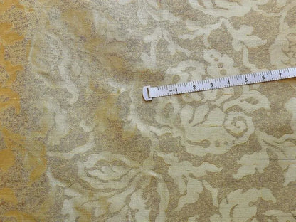 by yard 100% Silk Jacquard Papercut Pomegranate Flower "hemp" Khaki Mid Century Strie