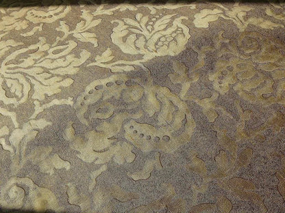 by yard 100% Silk Jacquard Papercut Pomegranate Flower "hemp" Khaki Mid Century Strie
