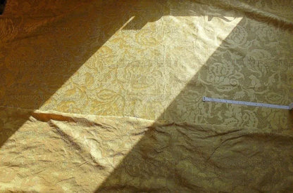 by yard 100% Silk Jacquard Papercut Pomegranate Flower "hemp" Khaki Mid Century Strie