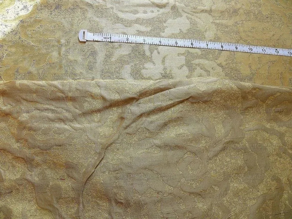 by yard 100% Silk Jacquard Papercut Pomegranate Flower "hemp" Khaki Mid Century Strie