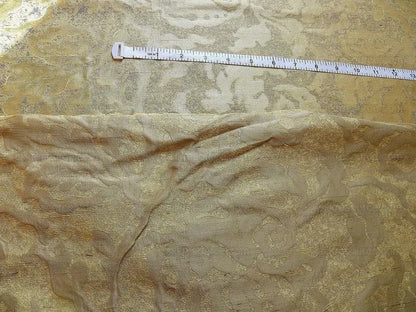 by yard 100% Silk Jacquard Papercut Pomegranate Flower "hemp" Khaki Mid Century Strie