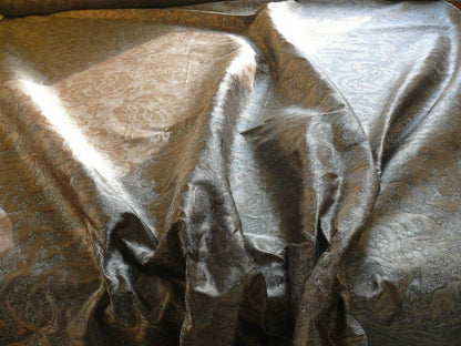 by yard 100% Silk Jacquard Papercut Pomegranate Flower "december" Silver Mid Century Strie