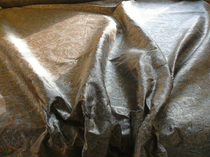 by yard 100% Silk Jacquard Papercut Pomegranate Flower "december" Silver Mid Century Strie