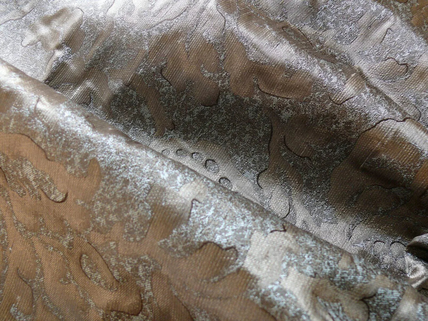 by yard 100% Silk Jacquard Papercut Pomegranate Flower "december" Silver Mid Century Strie