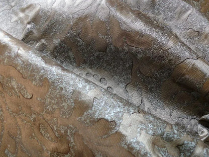 by yard 100% Silk Jacquard Papercut Pomegranate Flower "december" Silver Mid Century Strie