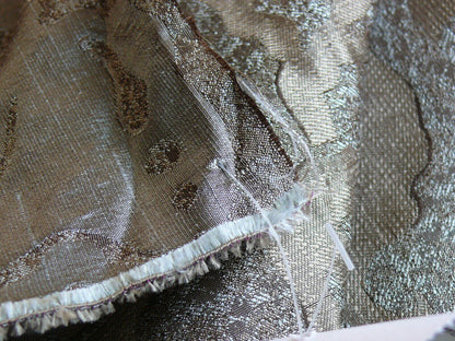 by yard 100% Silk Jacquard Papercut Pomegranate Flower "december" Silver Mid Century Strie