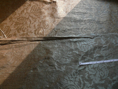 by yard 100% Silk Jacquard Papercut Pomegranate Flower "december" Silver Mid Century Strie