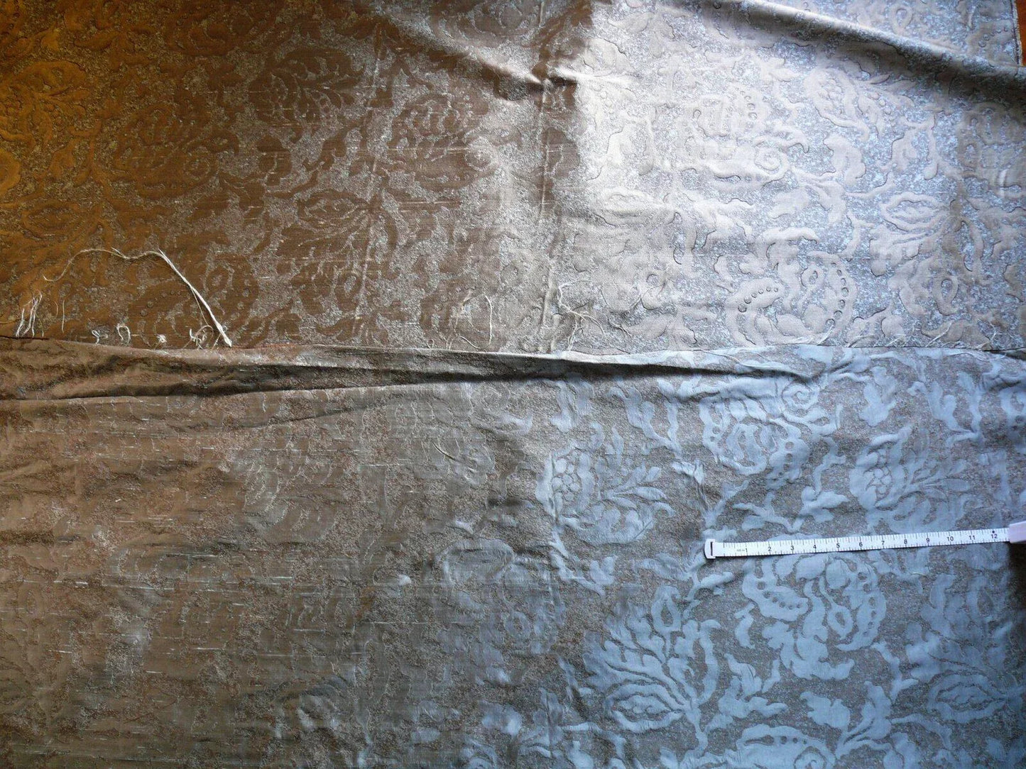 by yard 100% Silk Jacquard Papercut Pomegranate Flower "december" Silver Mid Century Strie