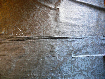 by yard 100% Silk Jacquard Papercut Pomegranate Flower "december" Silver Mid Century Strie