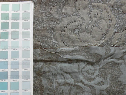 by yard 100% Silk Jacquard Papercut Pomegranate Flower "december" Silver Mid Century Strie