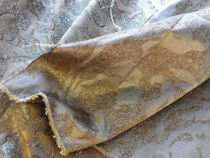 by yard 100% Silk Jacquard Papercut Pomegranate Flower "december" Silver Mid Century Strie