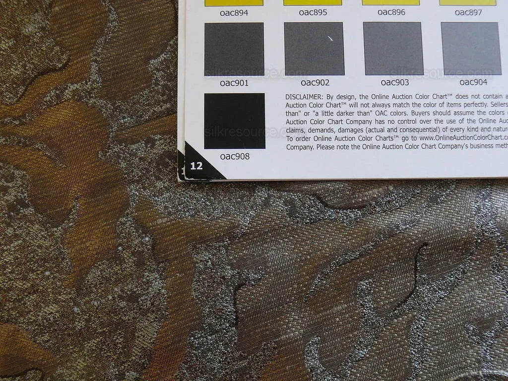 by yard 100% Silk Jacquard Papercut Pomegranate Flower "december" Silver Mid Century Strie