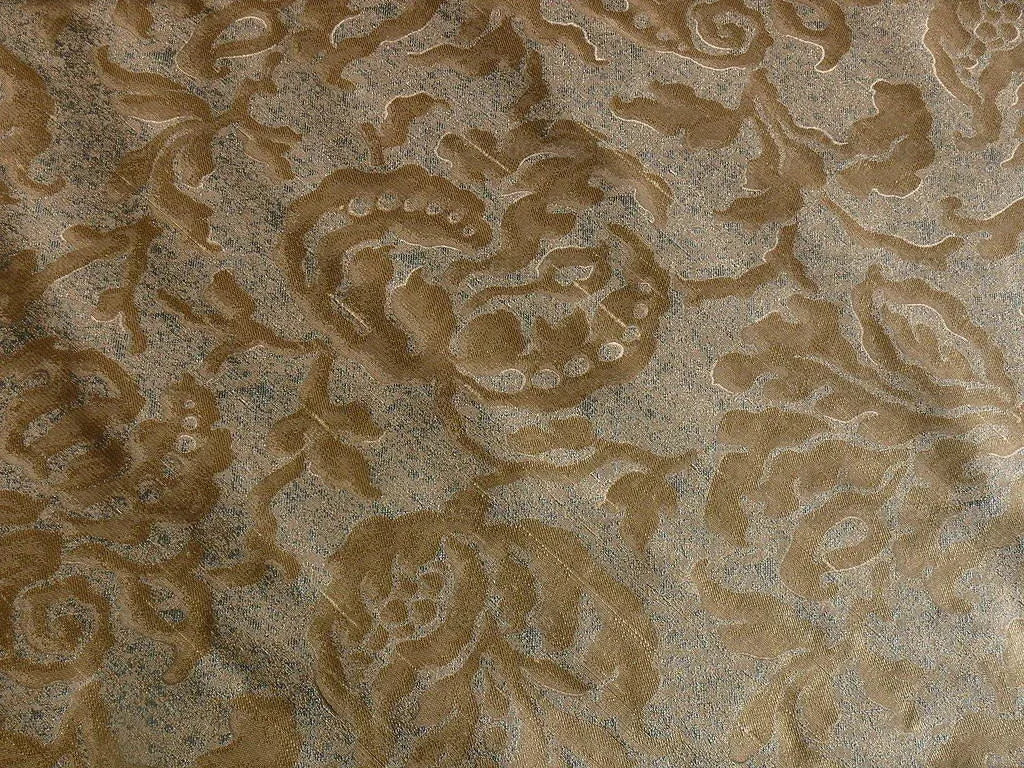 by yard 100% Silk Jacquard Papercut Pomegranate Flower "pool" Blue Mid Century Strie