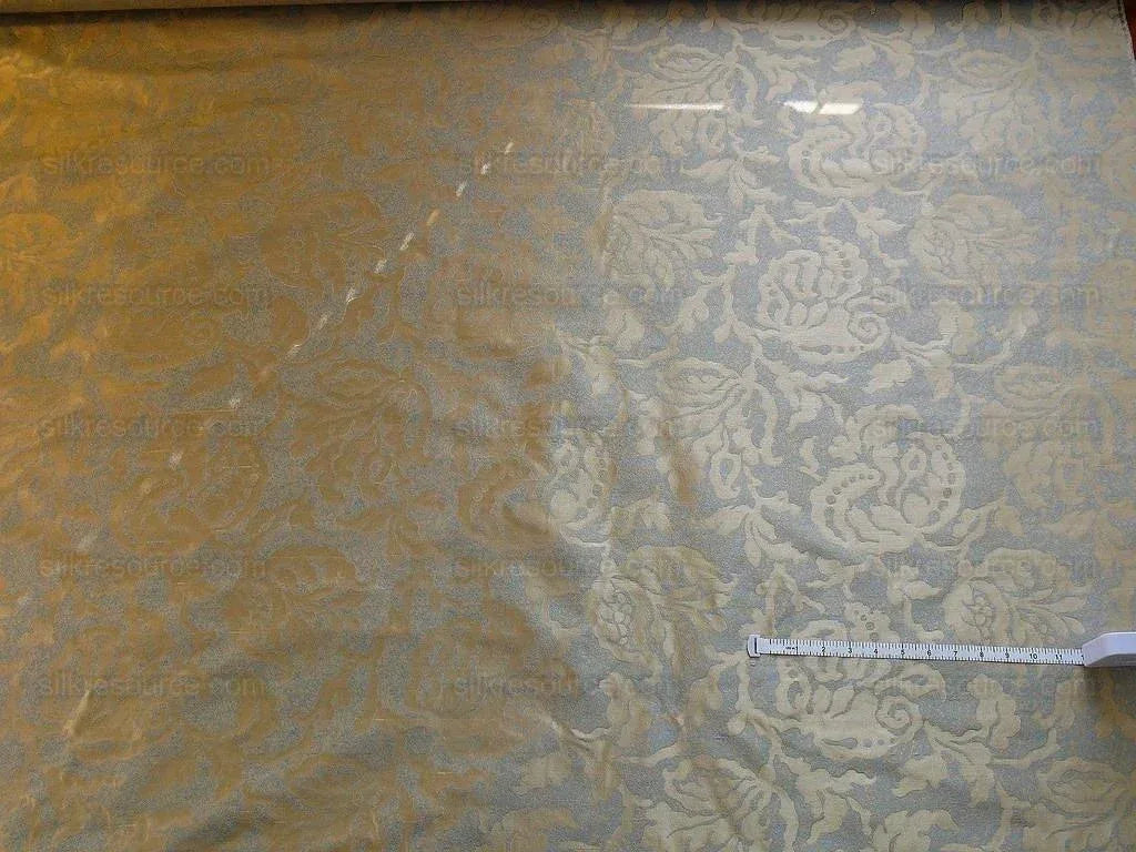 by yard 100% Silk Jacquard Papercut Pomegranate Flower "pool" Blue Mid Century Strie