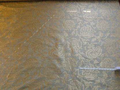 by yard 100% Silk Jacquard Papercut Pomegranate Flower "pool" Blue Mid Century Strie