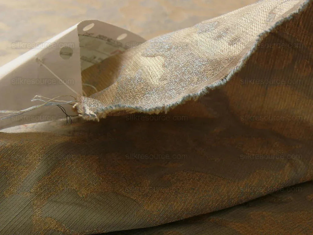 by yard 100% Silk Jacquard Papercut Pomegranate Flower "pool" Blue Mid Century Strie