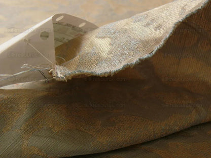 by yard 100% Silk Jacquard Papercut Pomegranate Flower "pool" Blue Mid Century Strie