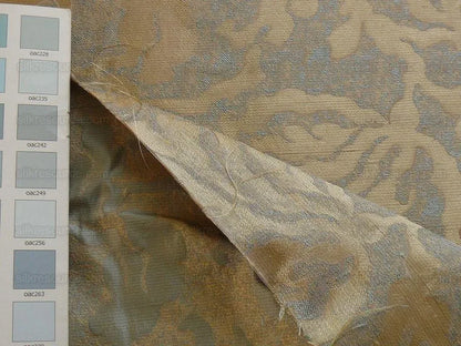 by yard 100% Silk Jacquard Papercut Pomegranate Flower "pool" Blue Mid Century Strie