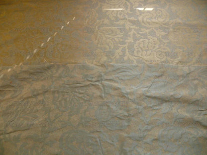 by yard 100% Silk Jacquard Papercut Pomegranate Flower "pool" Blue Mid Century Strie