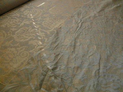 by yard 100% Silk Jacquard Papercut Pomegranate Flower "pool" Blue Mid Century Strie