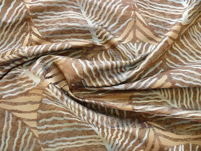 bty 100% Silk Lampas Cedar Tree Linden Leaf "delta" Tan Brown Blue Beige Silver Foliage Forest Mid-Century Reversible