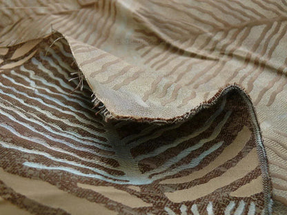 bty 100% Silk Lampas Cedar Tree Linden Leaf "delta" Tan Brown Blue Beige Silver Foliage Forest Mid-Century Reversible
