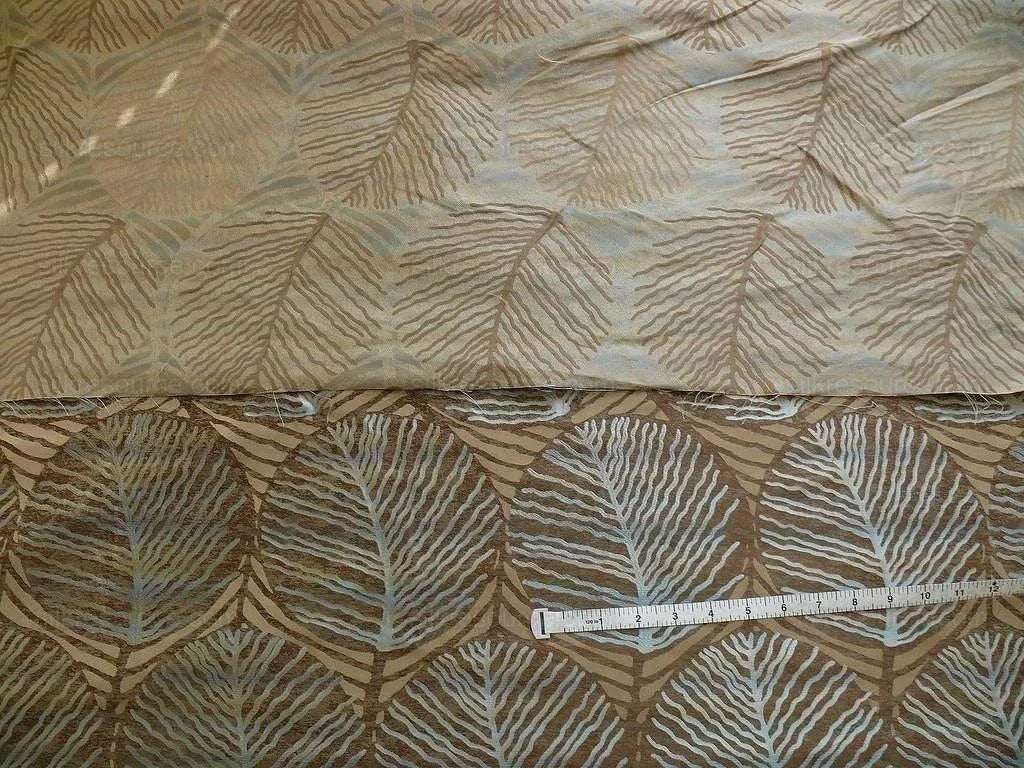 bty 100% Silk Lampas Cedar Tree Linden Leaf "delta" Tan Brown Blue Beige Silver Foliage Forest Mid-Century Reversible