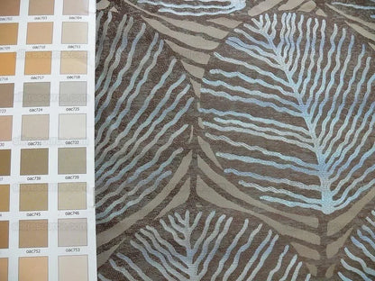 bty 100% Silk Lampas Cedar Tree Linden Leaf "delta" Tan Brown Blue Beige Silver Foliage Forest Mid-Century Reversible