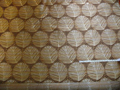 100% Silk Lampas Cedar Tree Linden Leaf "bombay" Tan Silver Foliage Forest Mid-Century Reversible