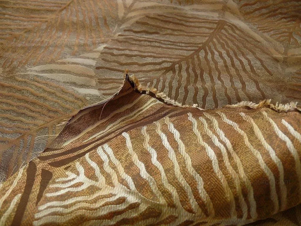 100% Silk Lampas Cedar Tree Linden Leaf "bombay" Tan Silver Foliage Forest Mid-Century Reversible