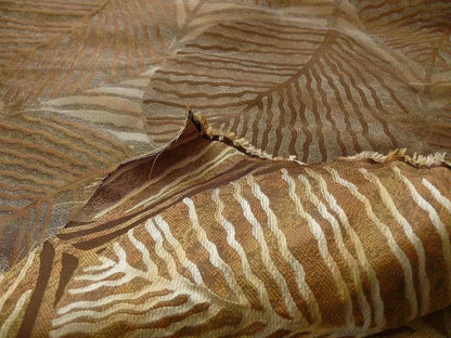 100% Silk Lampas Cedar Tree Linden Leaf "bombay" Tan Silver Foliage Forest Mid-Century Reversible