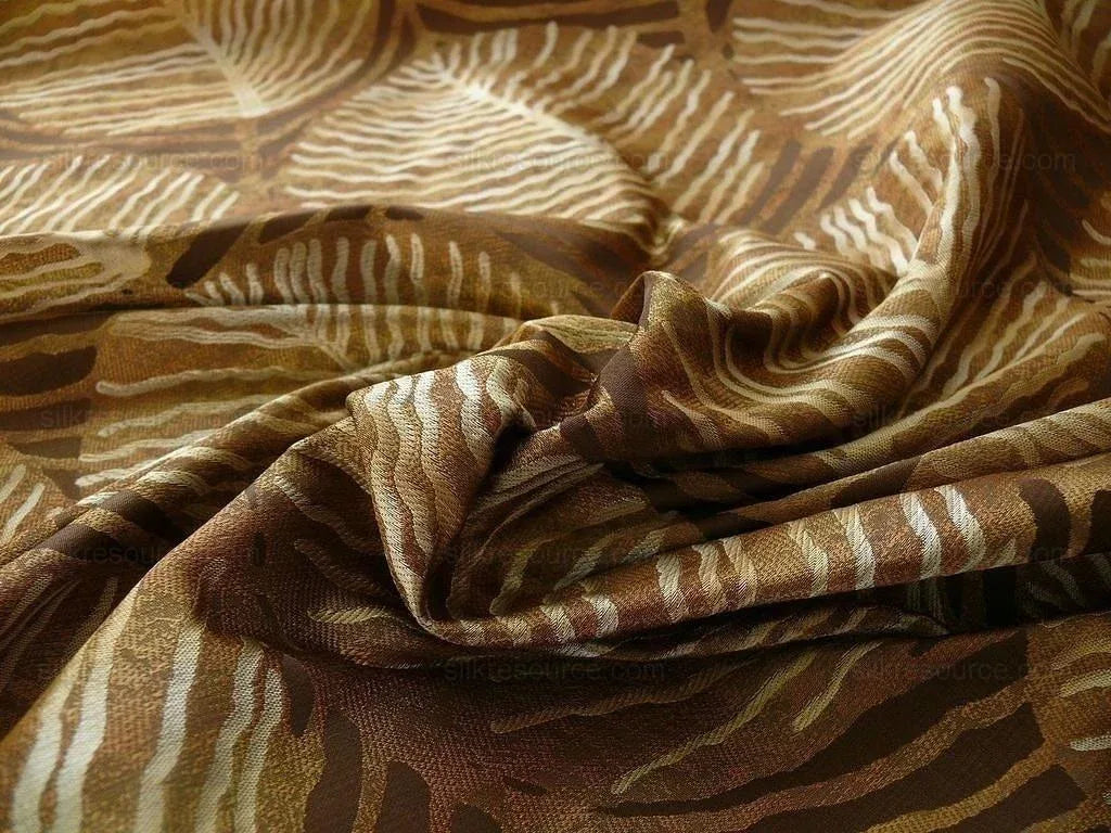 100% Silk Lampas Cedar Tree Linden Leaf "bombay" Tan Silver Foliage Forest Mid-Century Reversible