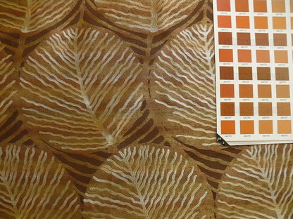 100% Silk Lampas Cedar Tree Linden Leaf "bombay" Tan Silver Foliage Forest Mid-Century Reversible