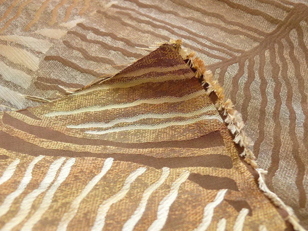 100% Silk Lampas Cedar Tree Linden Leaf "bombay" Tan Silver Foliage Forest Mid-Century Reversible